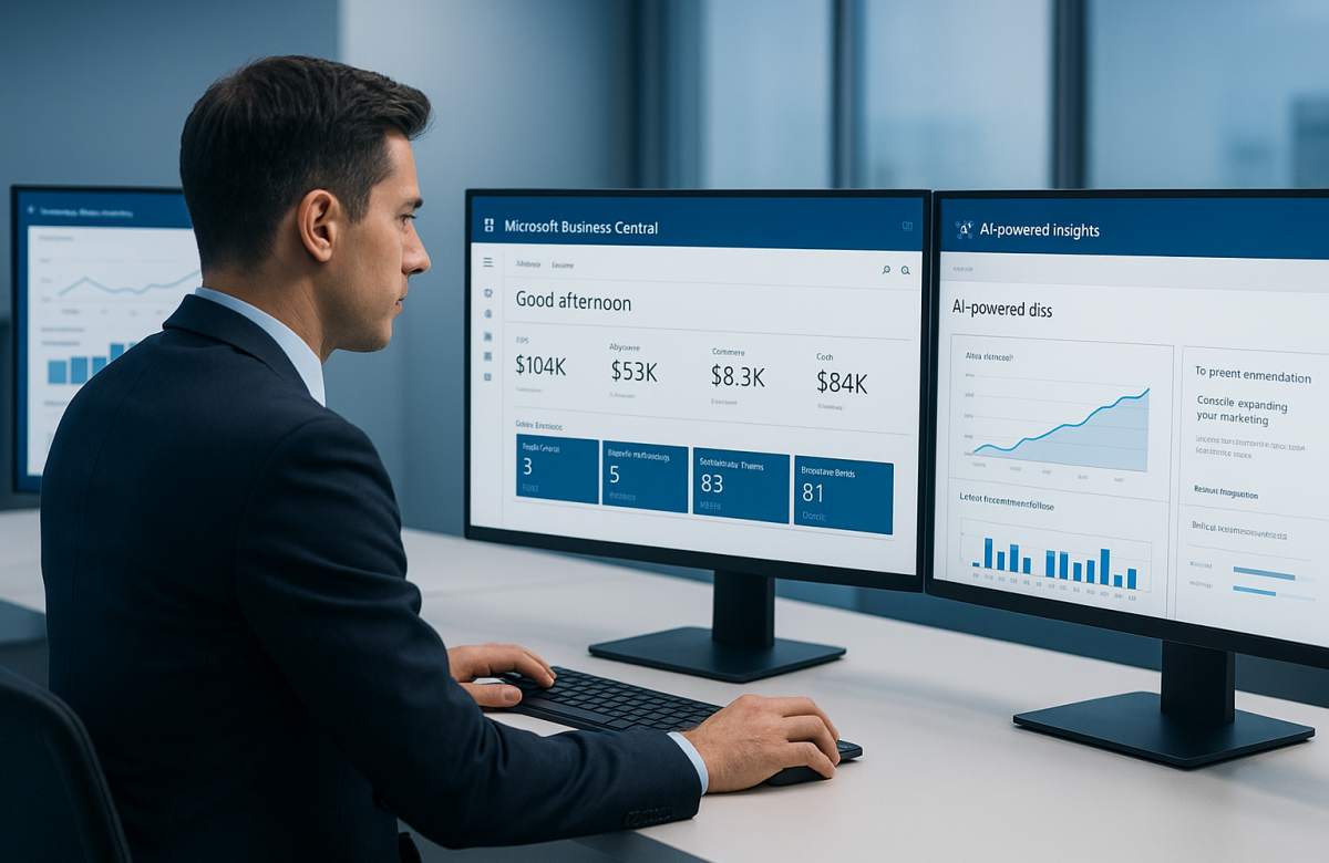 Minimalist infographic illustration showing migration from on-premises server on the left to modern cloud platform on the right, connected by a large arrow with checkmarks, all set against a professional blue gradient background.