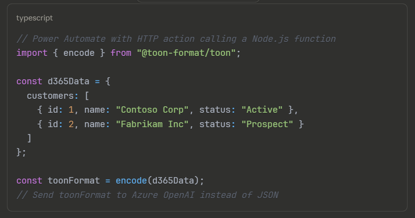 Code integration example of code